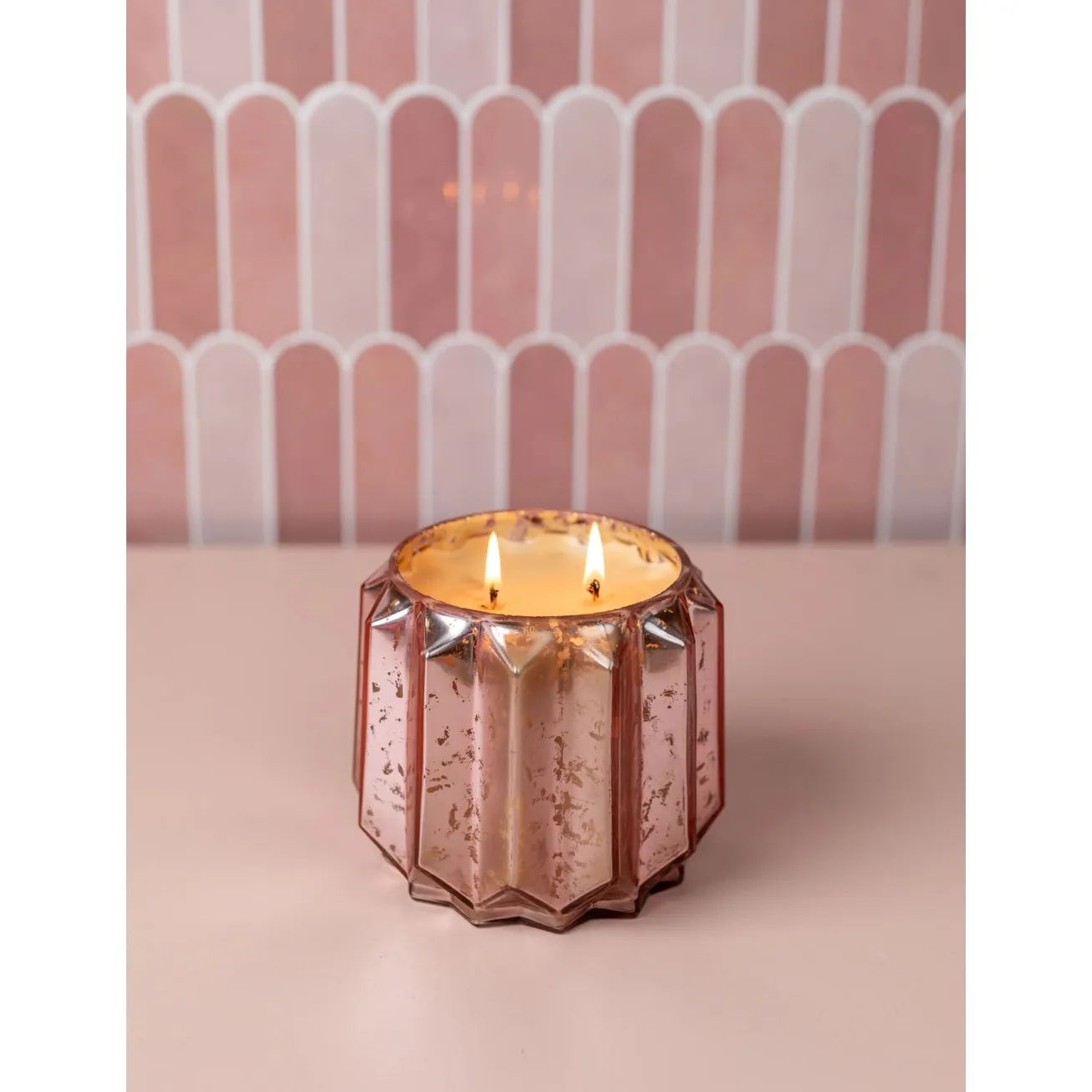 Sweet Grace Pink Scalloped Mercury Glass Candle #021 - Image 2